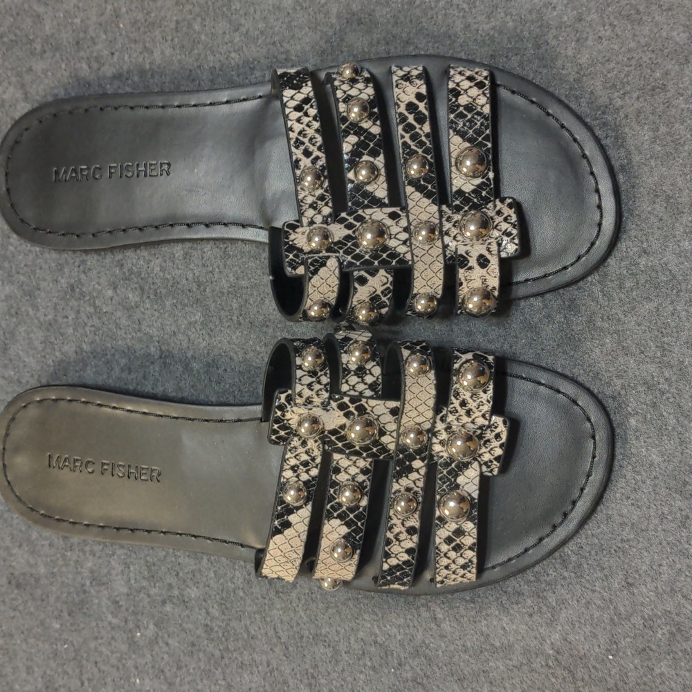 Marc Fisher Perth Studded Sandal, Women's Size 7.5 M, Black Snake NEW